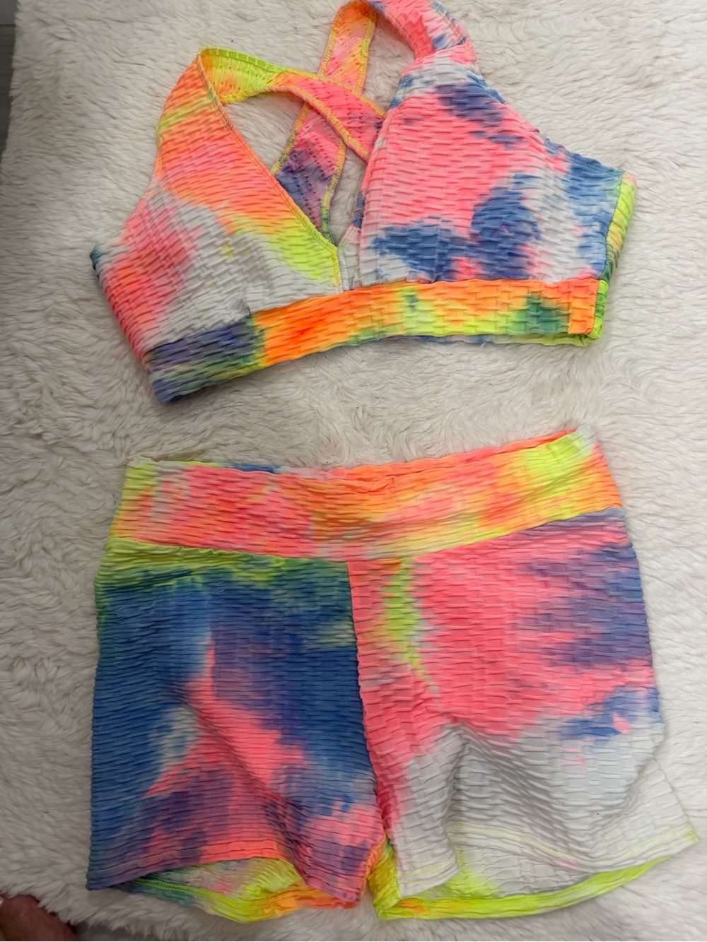 Neon Tie-Dye Ribbed Bikini Set - High Waisted XL